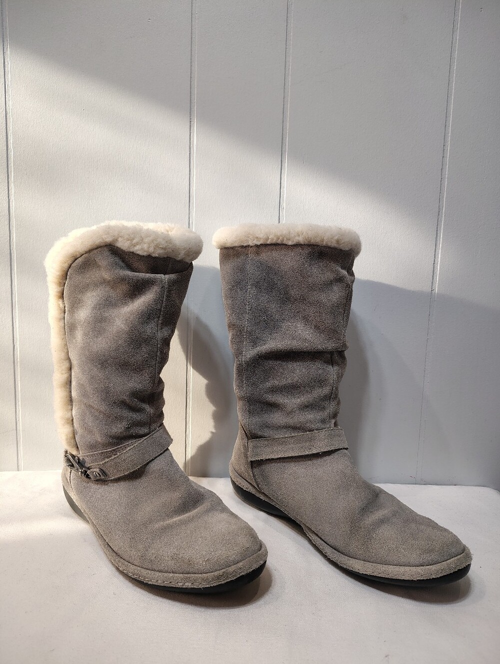 Lands End Suede Winter Boots Size 8 Gray Lined